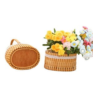 Handwoven Small Wooden <strong>Basket</strong> <strong>for</strong> <strong>Flower</strong> Arrangement Pastoral Style Mother's Day Decorative Rattan Gift Handbag Made with Wood - Product Image 5