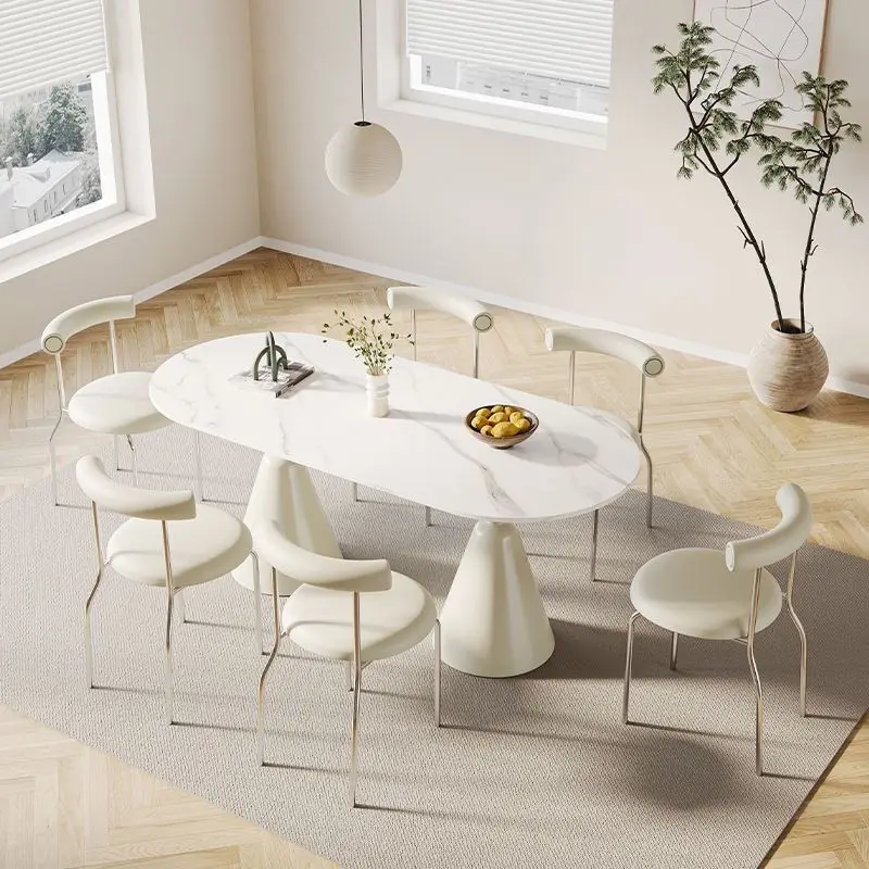 Mesa de plato de roca para el hogar pequeña de viento crema francesa, mesa de comedor rectangular para el hogar, red, combinación de mesa y silla del Grial rojo