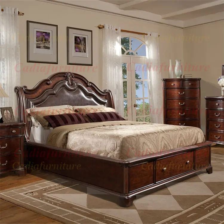 European Traditional Design Bedroom furniture Customized Fancy Wood structure storage Bedroom set