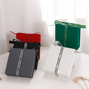 Custom Eco <b>Black</b> Green Square Shape Paper Cardboard <b>Gift</b> Packaging Jewelry <b>Box</b> with Ribbon - Product Image 3