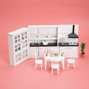 Mesa de cocina en miniatura de madera 1:12 y silla de comedor, traje de gabinete, accesorios de escena, casa de muñecas de juguete DIY - Product Image 5