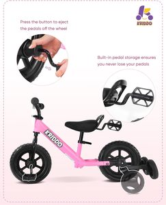 KRIDDO Vélo d'équilibre rose 2 en 1 Tricycle pour tout-petits Pédales détachables <span class=keywords><strong>Roues</strong></span> d'entraînement escamotables pour enfants de <span class=keywords><strong>18</strong></span> <span class=keywords><strong>mois</strong></span> <span class=keywords><strong>3</strong></span> ans DIY - Product Image 3