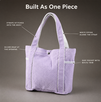 Mini sac fourre-tout en toile de coton, finition blanche lavande, poche latérale, sac à main à bouton-pression argenté, vente en gros, fournisseur OEM ODM personnalisé