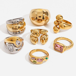 Bague géométrique en zircon en acier inoxydable unisexe, bijoux de fête, sertissage clos, bagues tendance - Product Image 1