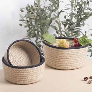Nordic Round Hemp Rope Woven <b>Storage</b> <b>Basket</b> Handmade Desktop Organizer for Snacks Cosmetics Jewelry - Product Image 3