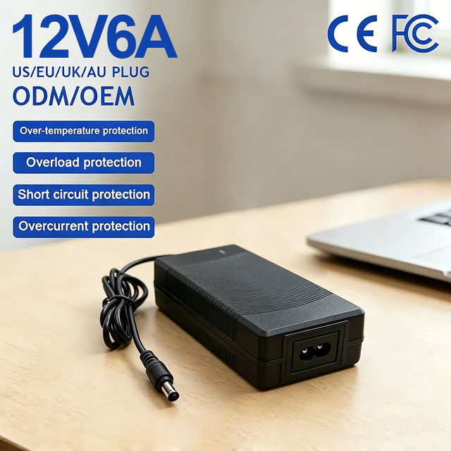 AC/DC 12V 6A Power Adapter 100-240V Desktop 72W 12V 6A Power Supply for LCD Monitors and All-in-one PCs