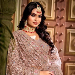 Opulent Lady's Bridal Dream Wedding Suit avec filet lourd Dupatta Diamonds Zarkan Stones Big Flair Design Masterpiece pour adultes - Product Image 1