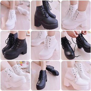 Botines de Mujer al por Mayor, Otoño, Punta Redonda, Negro Blanco, Estilo Europeo Americano, Impermeables, <span class=keywords><strong>Plataforma</strong></span>, Cordones Delanteros, Tacón Grueso - Product Image 3