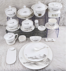 Chinese Ink Mountain Landscape 45% HIGH <b>BONE</b> <b>CHINA</b> <b>DINNER</b> <b>SET</b> HAND GOLD RIM LUXURY HOTEL BANQUET CERAMIC TABLEWARE CUSTOM LOGO - Product Image 1