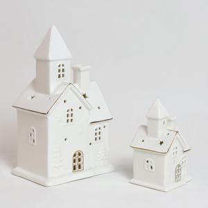 Wit Keramisch Huis Met Hart Ster Kerstboom Home Decor Cadeau-Feestelijk Kerstdecor-Warme Gloed Keuze Van 2 - Product Image 3