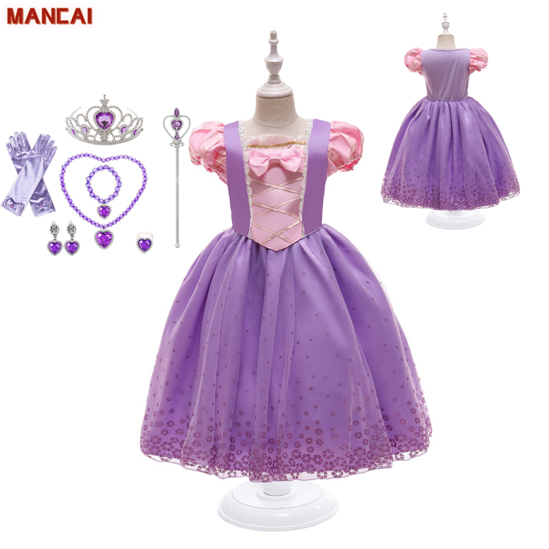 Kids Girls Princess Dress Sofia Rapunzel Dress up Costume Cosplay Halloween Christmas Fancy Evening Party Puff Sleeve Tutu Dress