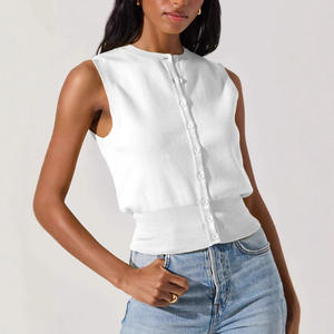 Novedad <span class=keywords><strong>de</strong></span> verano para <span class=keywords><strong>mujer</strong></span> europea americana, Top <span class=keywords><strong>de</strong></span> punto informal, ropa exterior Sexy sin mangas con chaleco con botones, transfronterizo para <span class=keywords><strong>Amazon</strong></span> - Product Image 1