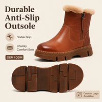 Bottes de neige chaudes en cuir véritable pour filles, à semelle épaisse, avec double fermeture éclair latérale dissimulée, pour l'hiver et l'automne