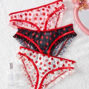 Lencería Sexy al por Mayor, Conjunto de 3 Piezas de Bragas Finas y Transpirables con Estampado de Lunares, Ropa Interior Femenina Cómoda de Malla Transparente - Product Image 3