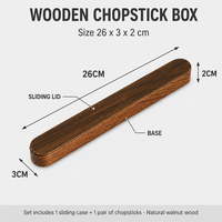 Baguettes en bois réutilisables avec boîte en noyer, étui portable pour baguettes avec couvercle coulissant, ensemble de couverts pour la maison, le bureau et l'extérieur, idéal comme cadeau