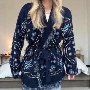 T3323 <span class=keywords><strong>Pull</strong></span> cardigan long décontracté et ajusté pour <span class=keywords><strong>femme</strong></span>, style européen et américain, nouveau, <span class=keywords><strong>oversize</strong></span>, à franges - Product Image 1