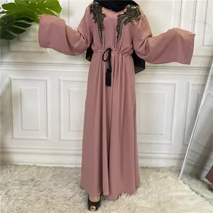Şık düz renk tedarikçisi toptan düz mütevazı nakış müslüman Thobe kadınlar Abaya elbise orta doğu islam giyim