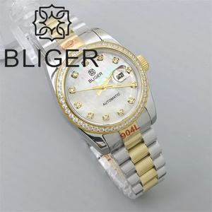 BLIGER Montre 31mm De Luxe Femmes Montre <span class=keywords><strong>Automatique</strong></span> Bracelet Diamant Lunette Saphir Verre Blanc Mère Perle Cadran Étanche - Product Image 2