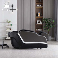 AM1 Lit de massage en cuir synthétique noir, bac à shampoing, mobilier de salon moderne pour barbiers, hôtels, gymnases, spas, haute densité