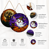 Ornement suspendu personnalisé en acrylique, style vitrail rond, motif Citrouille, Fantôme, Sorcière, pour décoration de fenêtre, porte, mur, maison et fête