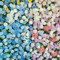 Décor mural NINI bleu et rose avec fleurs 5D, 2,4 m x 2,4 m, roses et verdure au toucher réel pour baby shower et révélation du sexe
