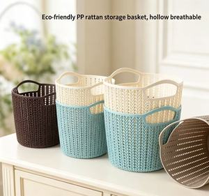 Cesta Multifuncional de Plástico Imitación Ratán, Cesta Hueca para Almacenamiento en Escritorio, Cocina, Baño y Ducha - Product Image 1