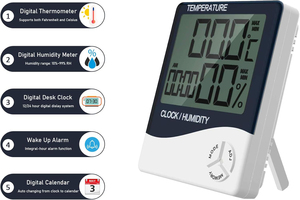 LCD Electronic Temperature Controller Humidity Meter Indoor Room <b>Digital</b> Thermometer <b>Hygrometer</b> Weather Station Alarm Clock - Product Image 2