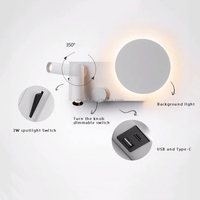 Lampe murale de lecture USB Type-C avec lumière d'ambiance, projecteur 3W à intensité variable pour les stations balnéaires