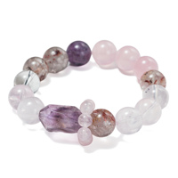 Bracelet artisanal de créateur en quartz rutilé, pierre naturelle de guérison, bracelet porte-bonheur en quartz fantôme avec pointe de pierre
