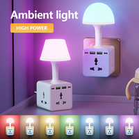 Prise multiple magique SUZHERM avec veilleuse colorée, 3 prises universelles, 2 ports USB, 2 ports Type-C, ignifuge