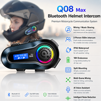 Casque de moto 5.3 avec interphone 300M, écran LCD, partage de musique, appels clairs, IPX6, 18H d'autonomie, 800mAh