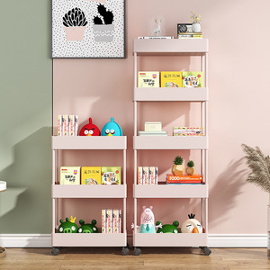 Chariot de rangement minimaliste à 5 niveaux en plastique avec roulettes pour cuisine, salle de bain, chambre à coucher, étagère mobile multi-usage - Product Image 5