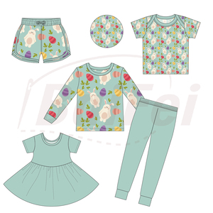Pyjamas pour bébés garçons et filles, vêtements pour enfants, en bambou biologique, à manches courtes, imprimé Pâques décontracté, personnalisés en usine, vente en gros - Product Image 5