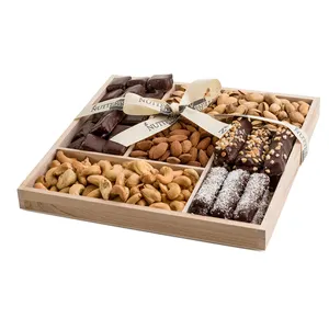 Personalized Nut Gift Basket Sectional Wood Chocolate Tray For Food