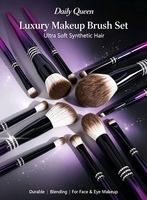 Daily Queen – Ensemble de 12 pinceaux de maquillage de luxe en bois brun et blanc, poils synthétiques doux, pinceau coudé, pinceau éventail, pinceau fond de teint, pinceau fard à paupières