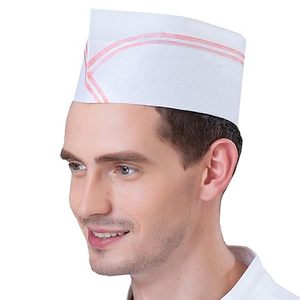 Haixin Casquettes de restaurant <span class=keywords><strong>Papier</strong></span> <span class=keywords><strong>jetable</strong></span> non tissé de haute qualité Chapeaux de cuisine pour chef de cuisine avec ligne rouge Personnalisé - Product Image 2