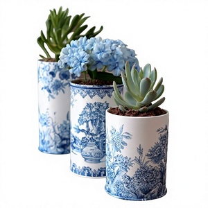 Pot de fleurs en porcelaine bleue et blanche, rond, en céramique vernissée, motif floral chinois traditionnel - Product Image 1