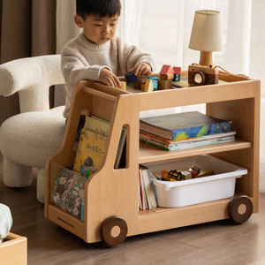 خزانة كتب خشبية قابلة للإزالة ، رف تخزين لعبة أطفال ، سيارة كرتونية بسيطة وعصرية ، رف كتب خشبي للأطفال - Product Image 2