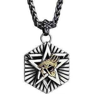 Vintage <span class=keywords><strong>Ojo</strong></span> de <span class=keywords><strong>Horus</strong></span> hombres antiguo egipcio pentagrama colgante collar de acero inoxidable hombres Punk <span class=keywords><strong>amuleto</strong></span> de la suerte joyería - Product Image 1