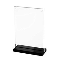Supports de signalisation en acrylique en forme de T transparents A5, porte-photos en papier, cadre photo, panneau d'affichage, support de base noir, présentoir publicitaire