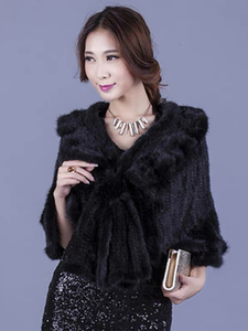 Women's Luxury Winter Knitted <strong>Mink</strong> Fur Shawl Genuine Cape <strong>Poncho</strong> for Wedding Parties Casual Outerwear Cotton Filling Polyester - Product Image 6