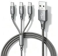 Câble de charge rapide USB A vers triple Type C 3 en 1, chargeur multi-appareils 60W, cordon de synchronisation de données pour plusieurs smartphones Type C