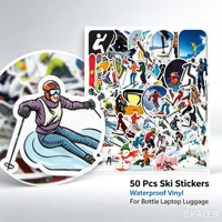 50 autocollants de ski imperméables de marque Fangda Guangxi, autocollants de snowboard en papier couché à motifs de dessins animés, pour bouteille d'eau, ordinateur portable, bagages