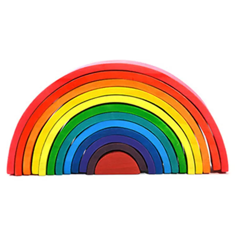 Commiki Montessori Arco Iris bloques apilables educativos gran oferta DIY juguetes 12 Uds apilador de arcoíris de madera Natural Montessori Arco Iris