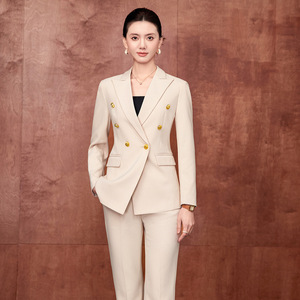 Women's Double Breasted Suit Set Navy Blue Three Quarter Sleeve Formal Workwear Anti-Wrinkle Wool Blend Commuting Style - Product Image 2