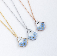 Nouveau Forget Me Not Fleur Fantôme Collier À La Main Véritable Fleur Résine Collier Fantôme Charme Collier Halloween Cadeau Elle