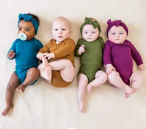 Combinaison en coton pour bébés, 2 pièces, Spandex, vêtements pour nourrissons, body, barboteuse, ensemble bonnet et bandeau