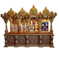 Autel de prière spirituel en teck traditionnel avec rangement, style ISKCON, mandir en bois sculpté lourdement pour la maison, Pooja Mandir London