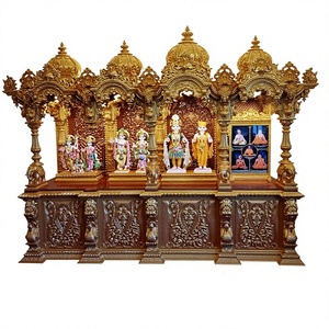 Altar de Oración Espiritual de Madera de Teca Tradicional con Almacenamiento, Estilo ISKCON, Mandir de Madera con Tallado Elaborado para el Hogar, Pooja Mandir London - Product Image 6
