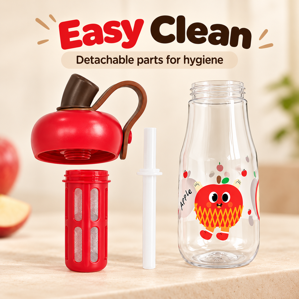 500ml Cartoon Apple Water Bottle with Removable Tea Infuser Straw Lid ...